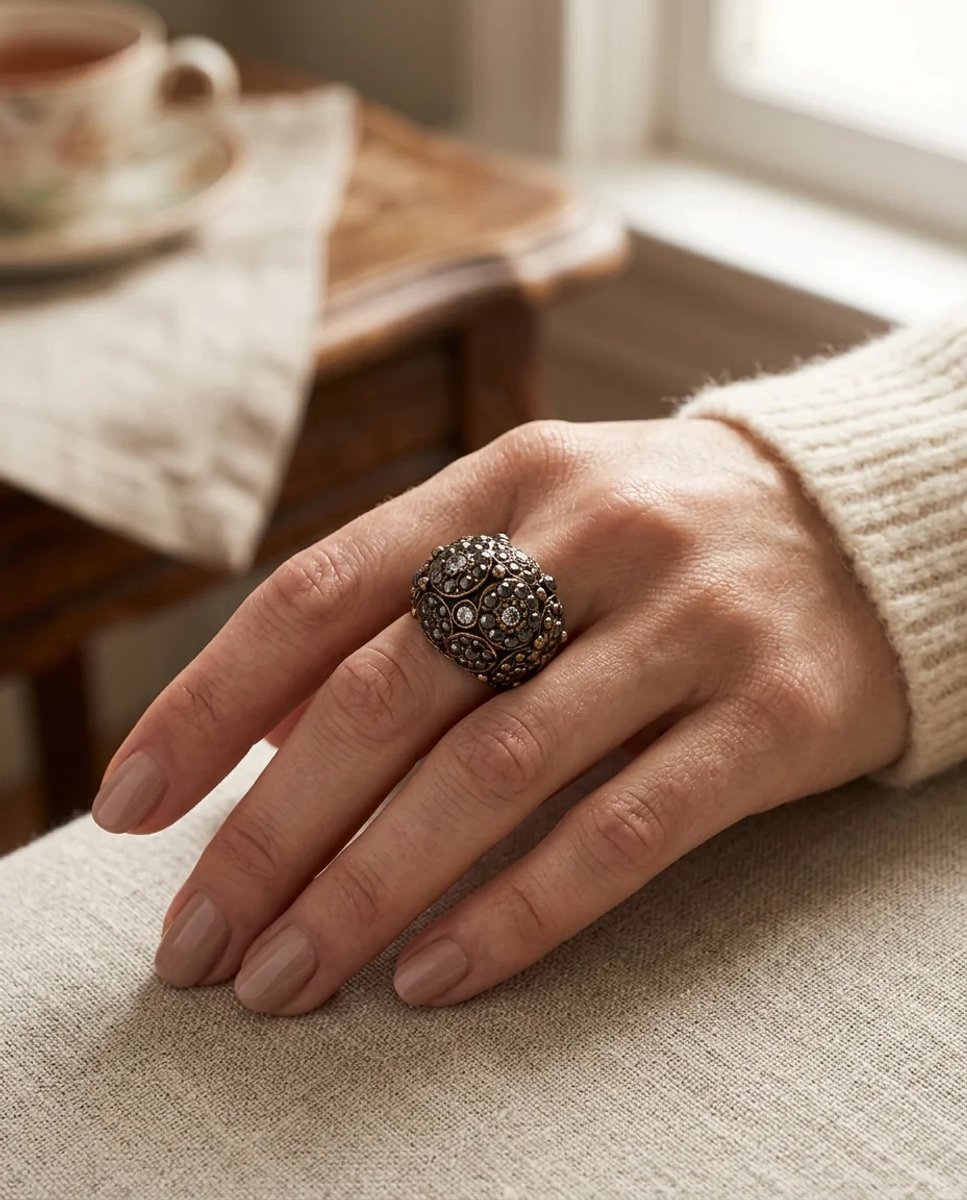 Dorvina Bronzen Dames Ring Antiek Sieraad Margazit Steen Bewerkt Hareli Topaz Verstelbaar Vintage Ring