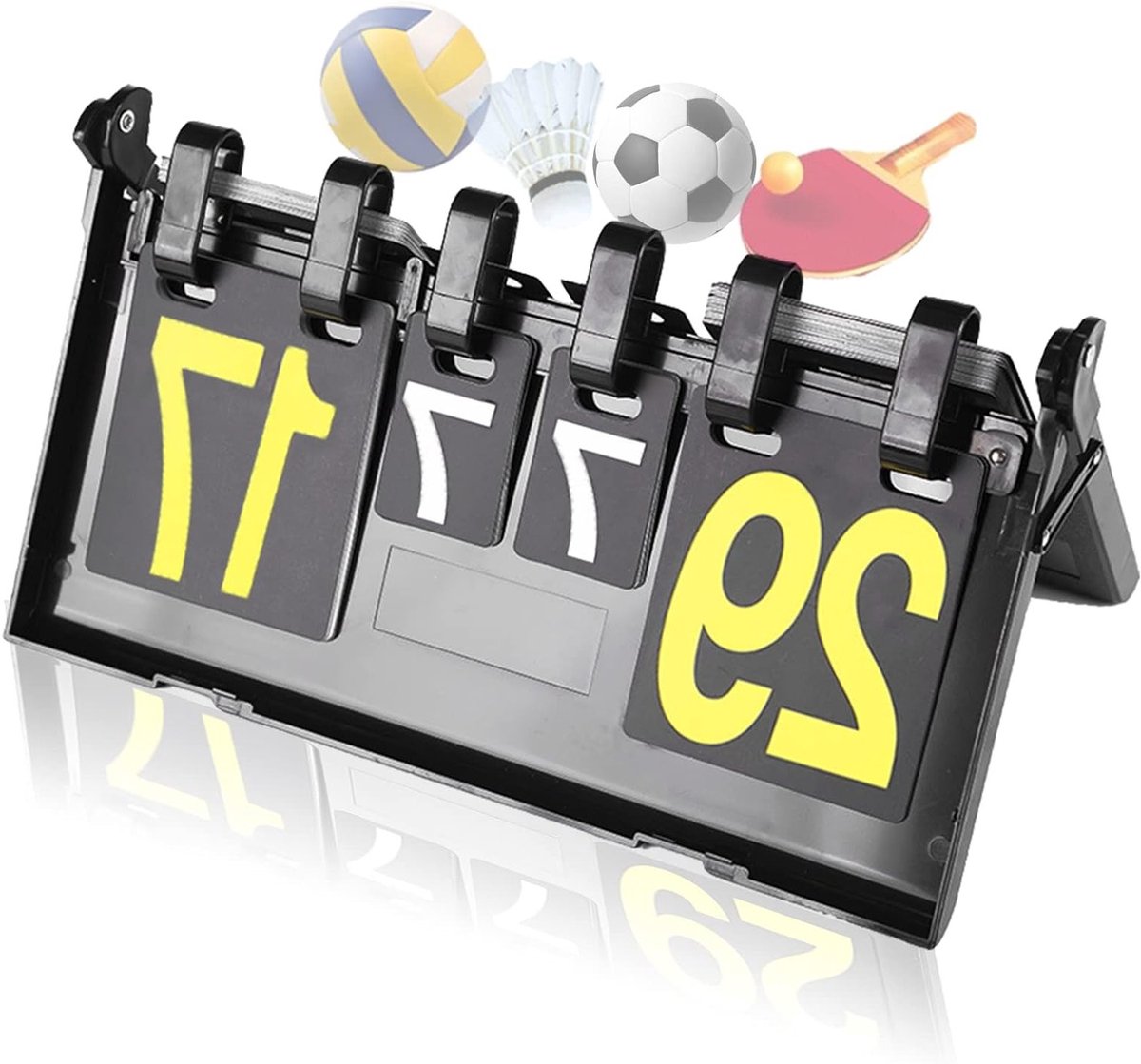 Draagbaar Flip Scorebord met 4 Digitale Weergave voor Badminton, Volleybal, Tafeltennis en Voetbal - Ideaal voor Coaches en Sportevenementen - 38.0 x 23.0 CM