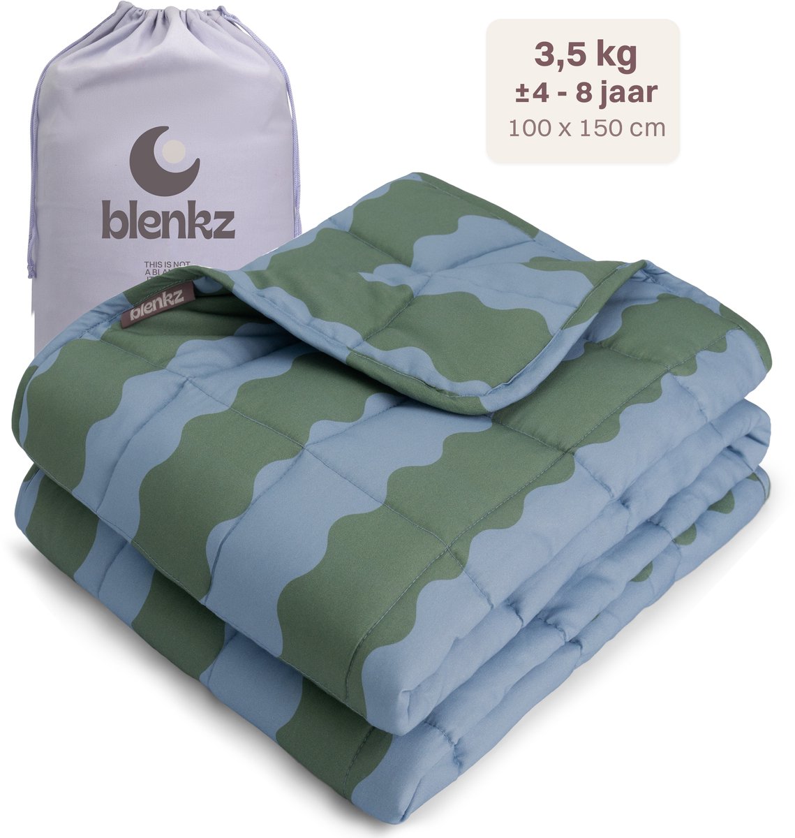 BLENKZ – Verzwaringsdeken Kind 3,5 kg – 100×150 cm – Kinderformaat – Voor kinderen van ±4–8 jaar – Wavy Stripe Green Blue – Zwaartedeken