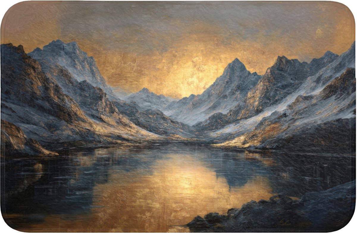 WC mat 60x40 cm - Antislip - Berglandschap met Gouden Zonsondergang - Toiletmat - Vloermat - Douchemat - Toilet tapijt - Toiletmatten