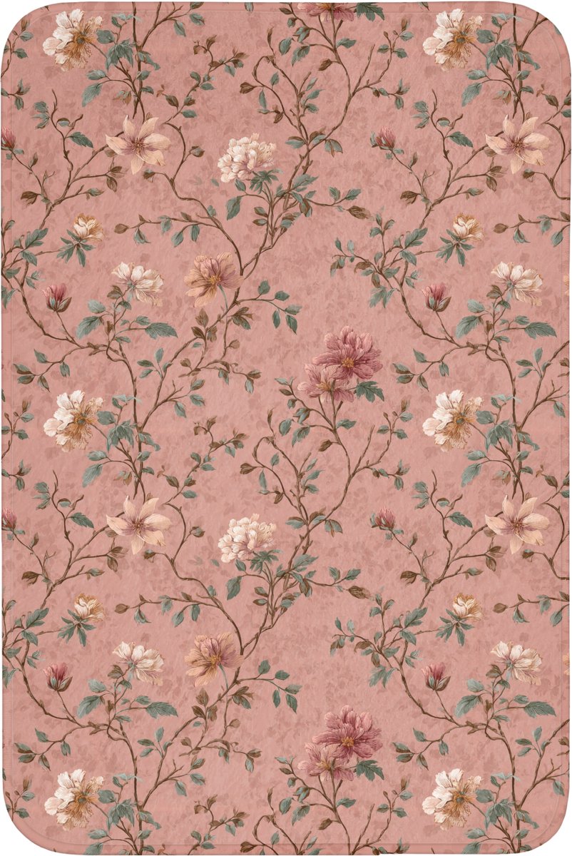WC mat 60x90 cm - Antislip - Botanisch - Bloemen - Roze - Toiletmat - Vloermat - Douchemat