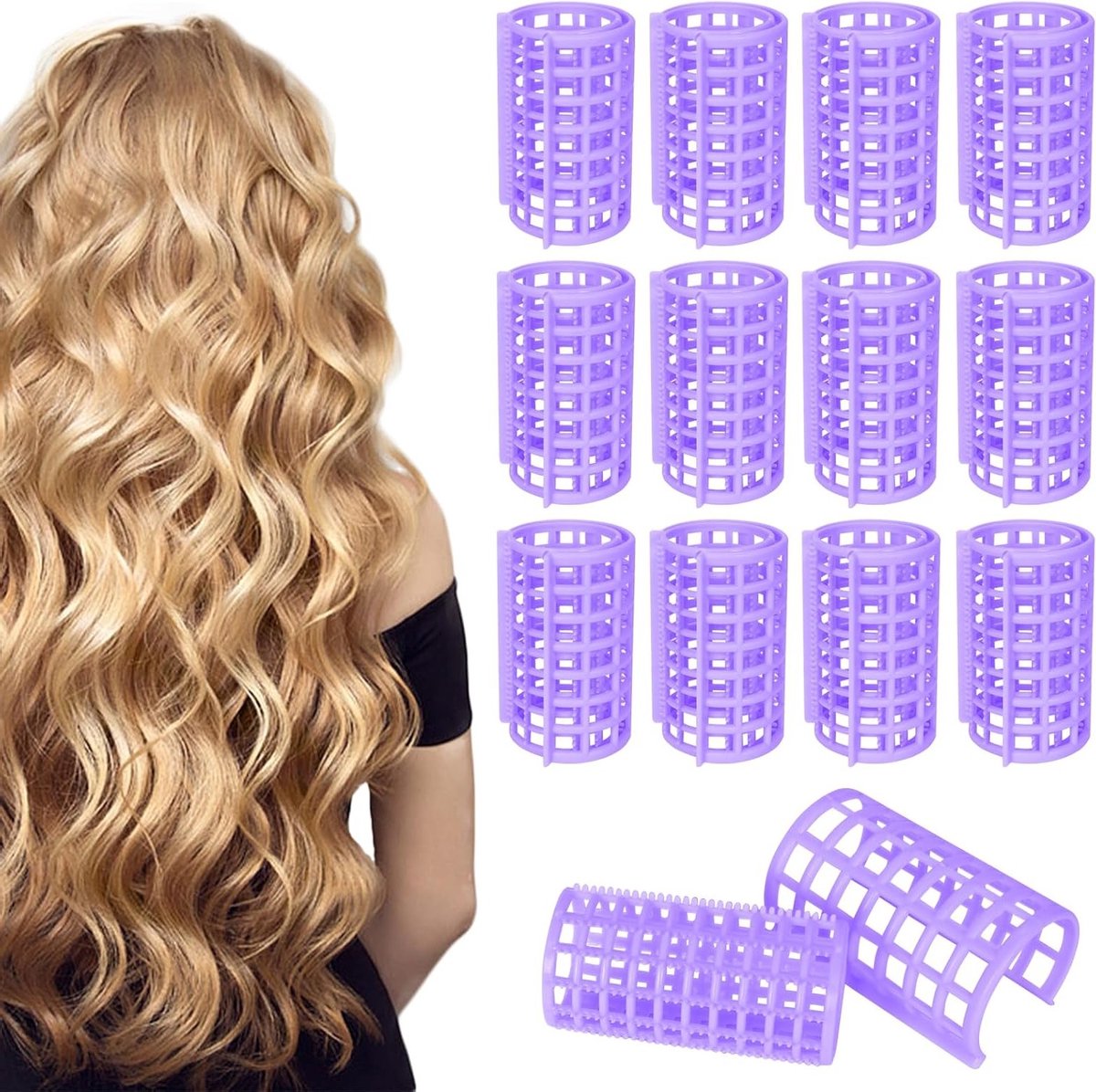 Set van 12 Zelfklevende Haarrollers voor Lang, Medium en Kort Haar - Perfect voor Thuis of de Kapsalon
