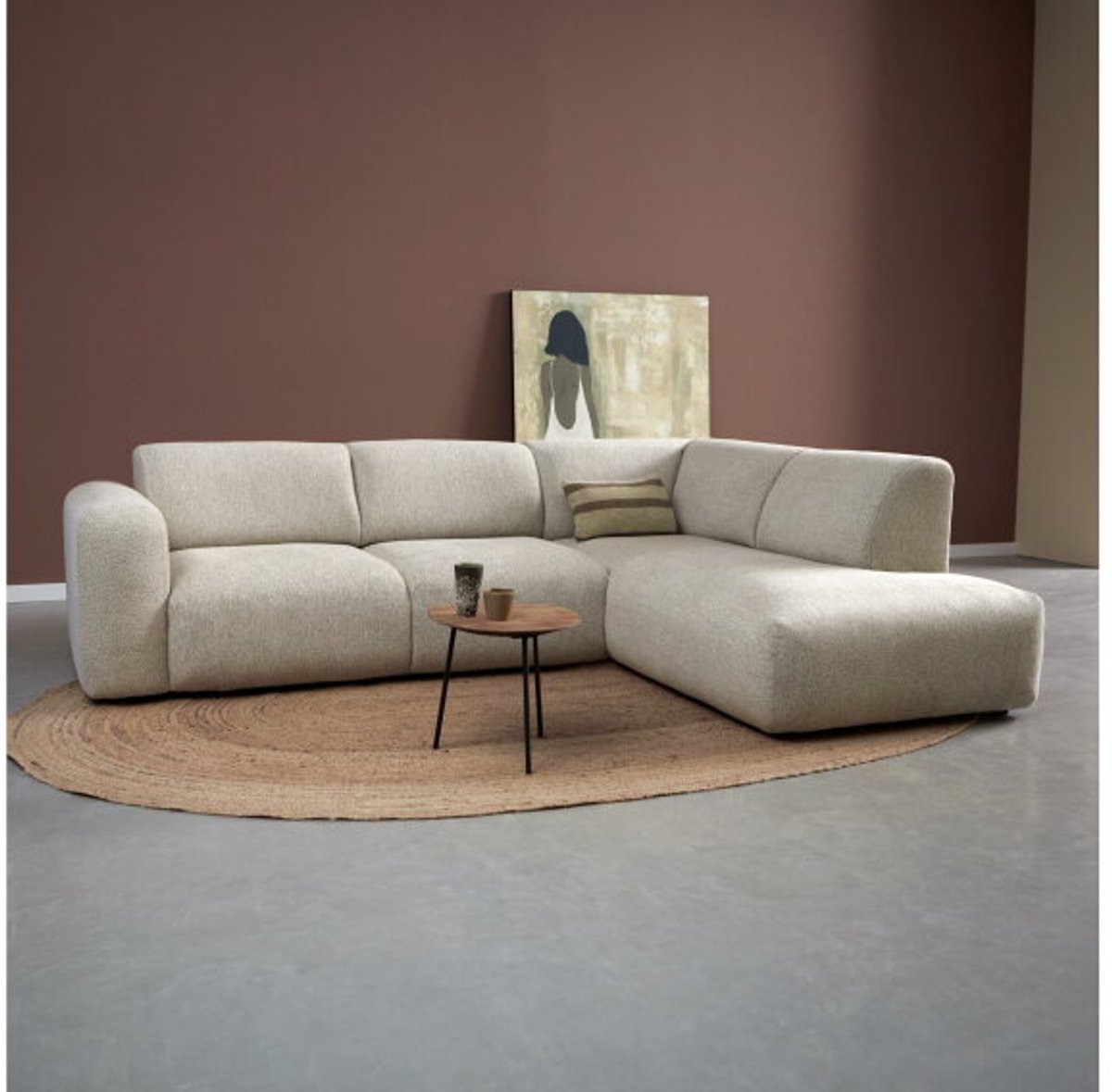 PEPP Interiors SOUL hoekbank met ottoman rechts - chenille Sole 05 beige - 267x205x77 cm