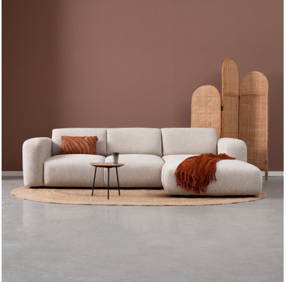 PEPP Interiors SOUL hoekbank met chaise longue rechts - chenille Sole 05 beige - 280x162x77 cm