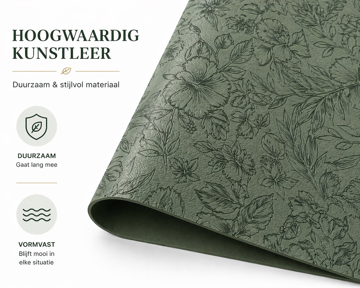 Cliste Groene Leren Placemats Set van 6 - Bladerenprint - Afwasbaar & Waterafstotend - Hittebestendig - Luxe Tafeldecoratie - 45x30cm — cadeau in Wonen & Interieur - foto 8