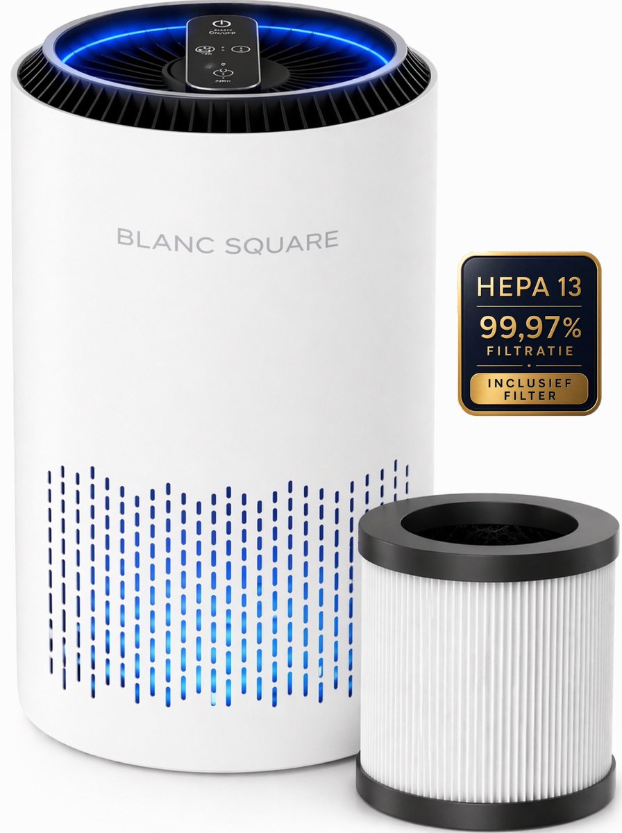 Bol.com Blanc Square Luchtreiniger Pro Air Purifier - HEPA 13 filter + Koolstoffilter - 170m³/h 30m² - Zeer stille Slaapstand - ... aanbieding