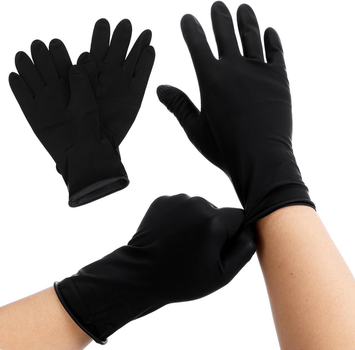 Herbruikbare Zwarte Latex Handschoenen voor Haarverf, Laboratorium, Voedselverwerking en Huishoudelijke Schoonmaak - Set van 10, Maat Medium
