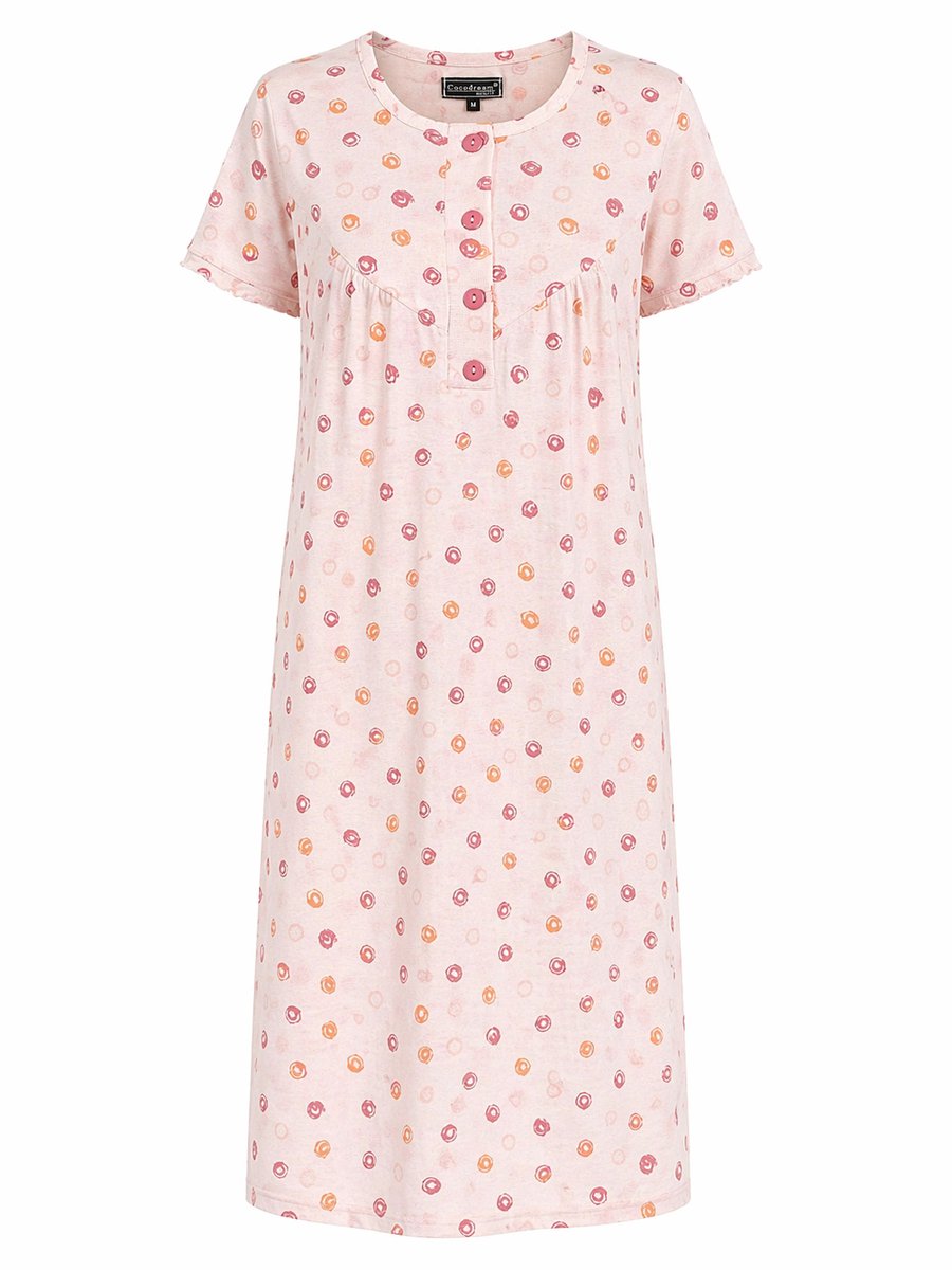 Cocodream Quality Cocodream - Klassiek nachthemd dames - Korte mouw - Peach Cirkelpatroon - Lang model