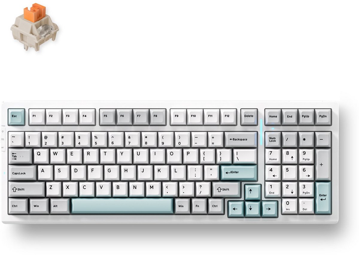 MCHOSE G98 Pro Gray Blue Flame Orange Wireless Tri-Mode Custom Mechanical - Bedraad, Bluetooth en 2.4GHz Draadloos - QWERTY (US) - TTC Flame Orange Switches - Grijs/Blauw