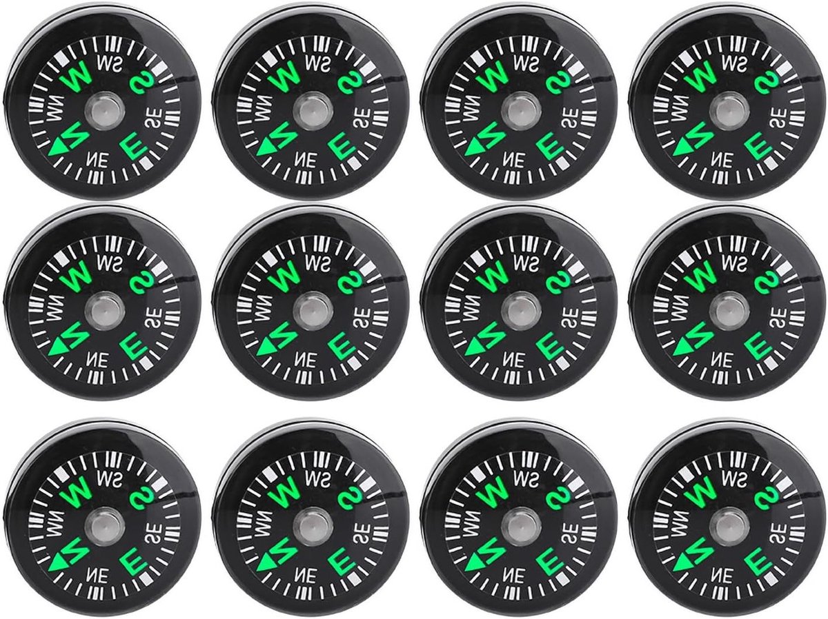 Compacte Mini Kompas Set van 12 Stuks - 20mm Pocket Kompas voor Overleving, Avontuur en Navigatie