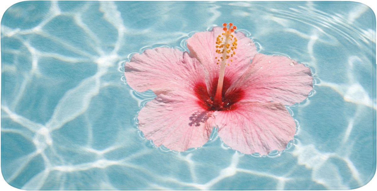 Badmat 120x60 cm - Antislip - Hibiscus - Water - Roze - Badmatten voor badkamer - Badkamermat - Douchemat - Badkamer mat