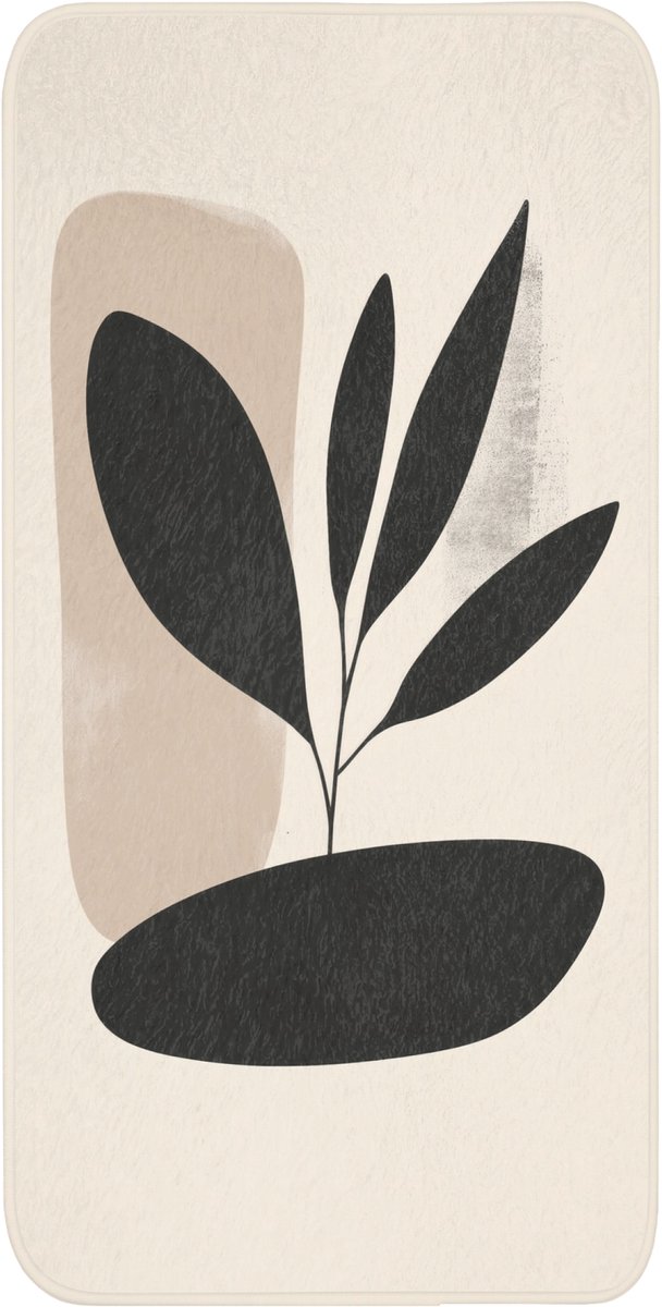 Badmat 60x120 cm - Antislip - Plant - Beige - Japandi - Badmatten voor badkamer - Badkamermat - Douchemat - Badkamer mat