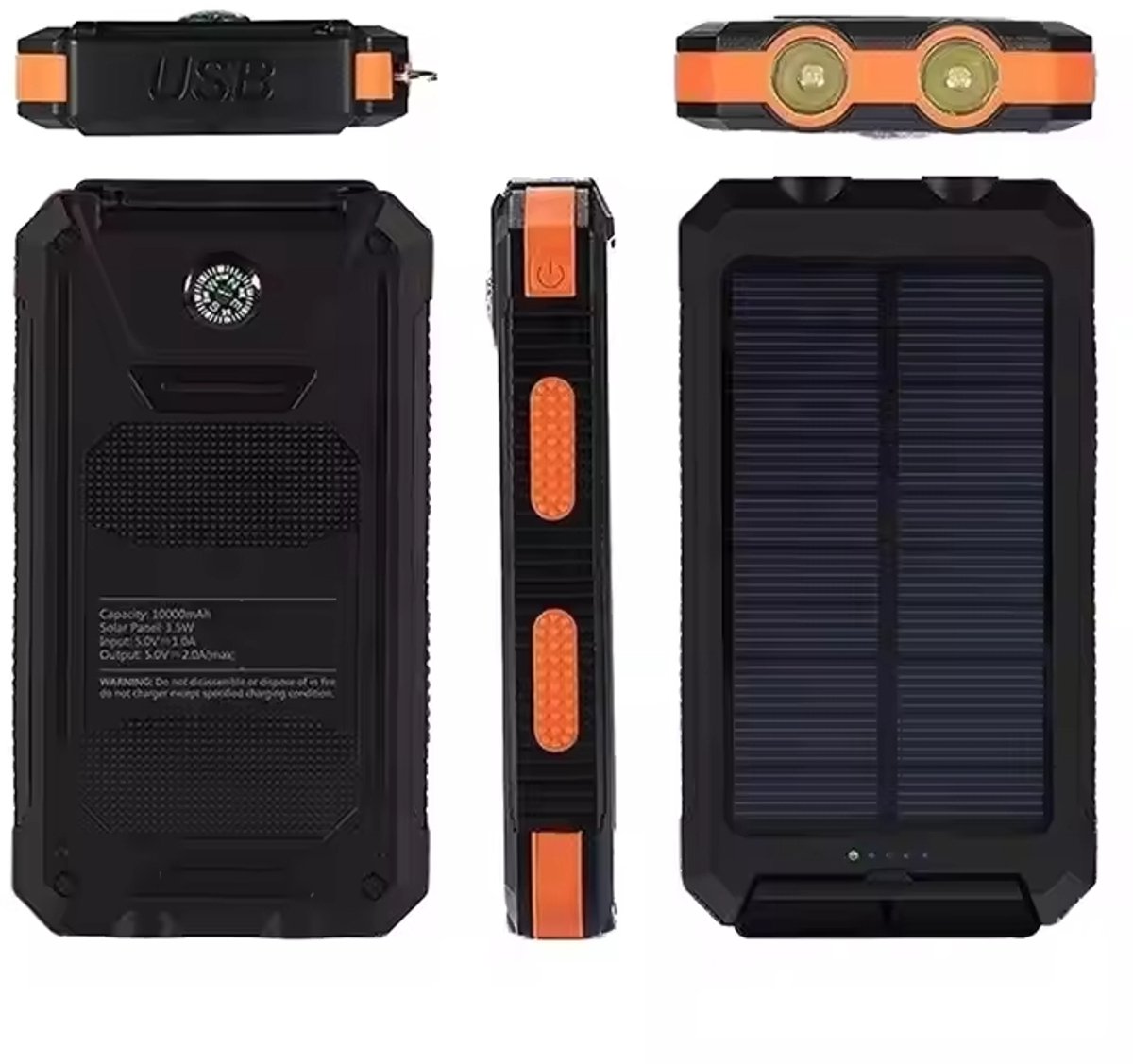 RoxPeak® Solar Powerbank 20.000 MaH- Draagbare Oplader 3-in-1 – Zonne-energie – Waterdicht & Schokbestendig – Snelladen USB/USB-C – Powerbank met Zaklamp – Camping & Outdoor – foto 2