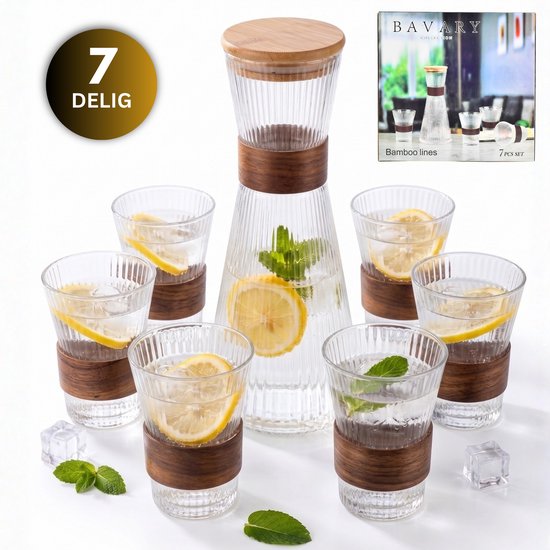 OZ Home Bavary Carafe à eau avec couvercle - 7 pièces - 1,1 L + 6 verres 250 ml