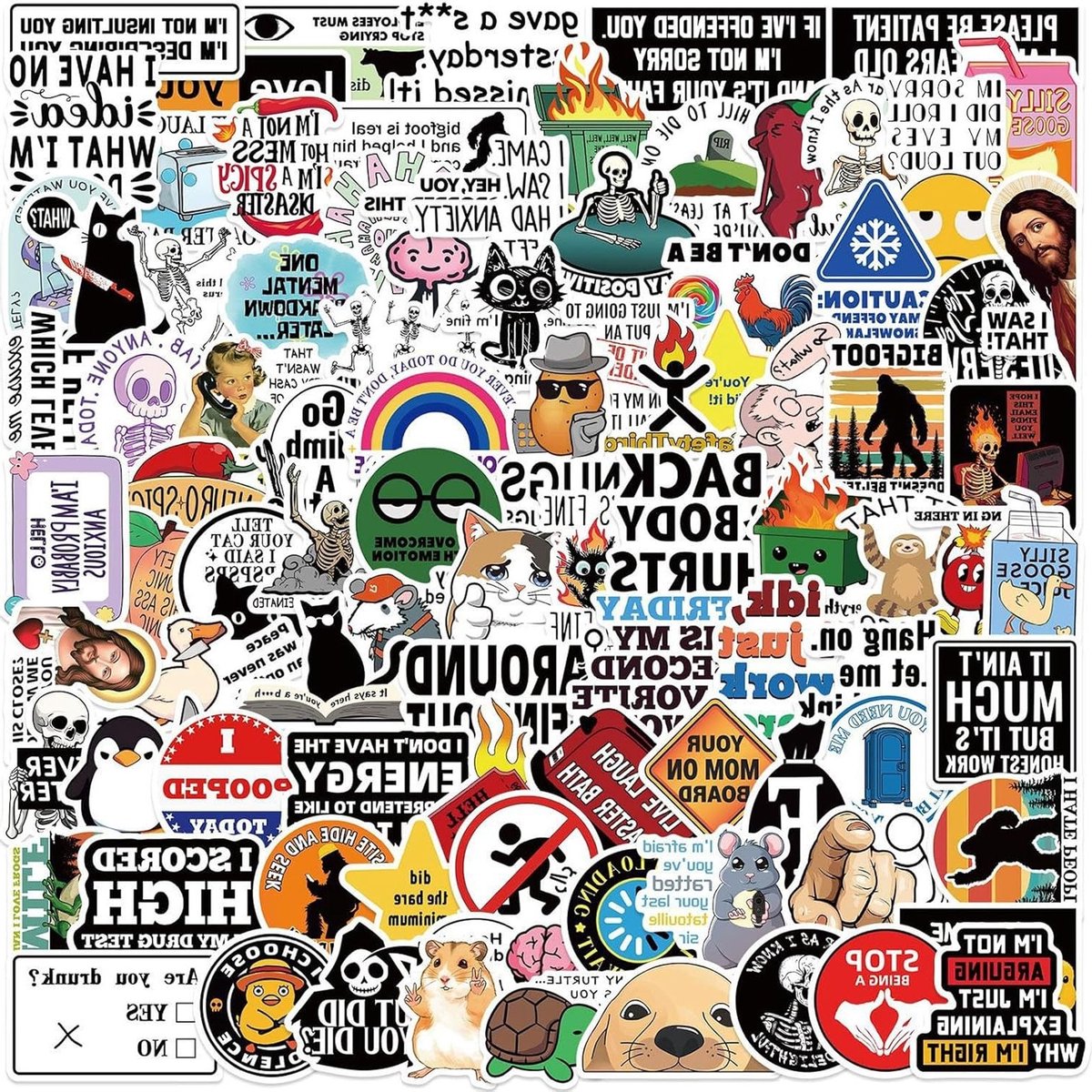 100 Grappige Stickers voor Volwassenen, Graffiti Anime Stickers, Waterdichte Vinyl Stickers voor Laptop, Koffer, Fles, Auto, Dagboek en Fiets - Perfect voor Persoonlijke Decoratie en Cadeaus