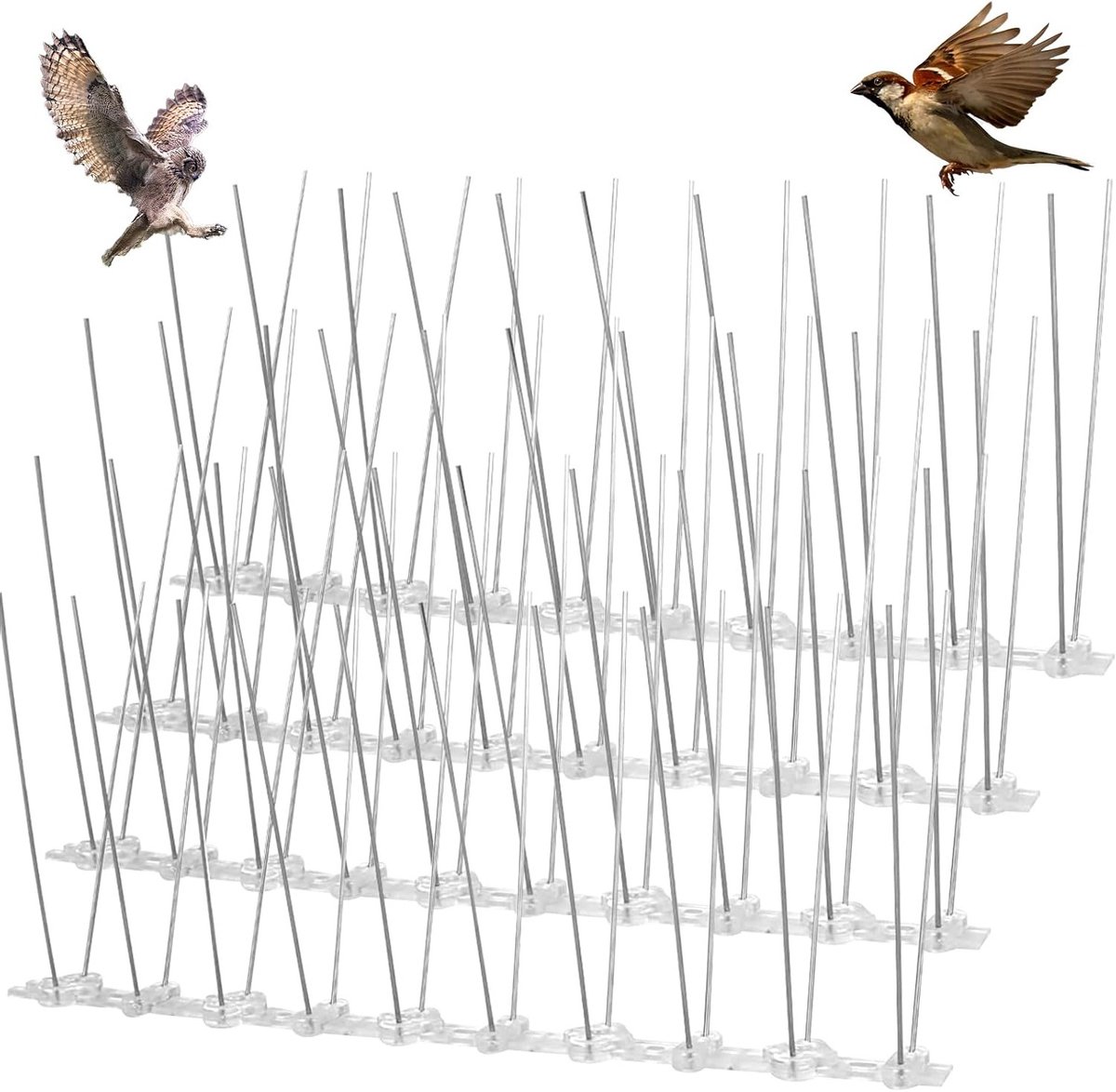 Roestvrijstalen anti-vogel spikes, 4 stuks, flexibele bescherming tegen duiven en vogels, effectief afschrikmiddel voor katten en spreeuwen