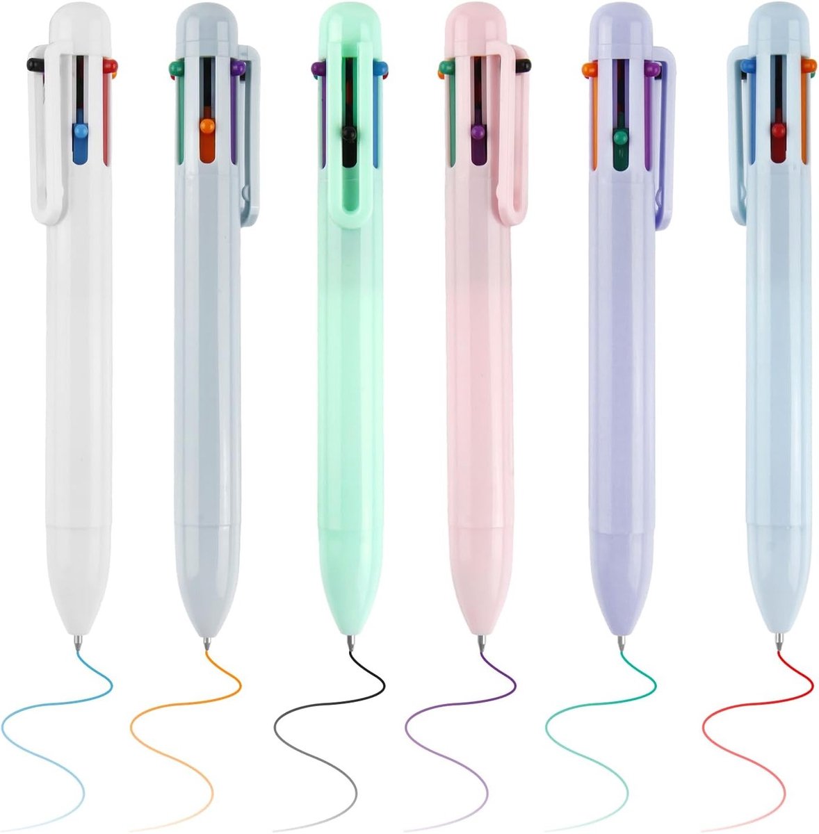 Set van 6 Kleurige Balpennen, 6-in-1 Multifunctionele Pen, Inklapbaar, Perfect voor School, Kantoor en Cadeaus
