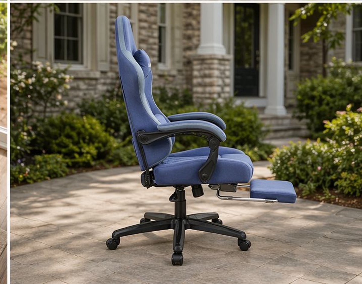 Gaming Stoel Ergonomisch met Voetensteun en Verstelbare Rugleuning 55x51x130 cm – Stoffen Gaming Chair met Pocketvering, Ademend Design en Verbindende Armleuningen – Donker Zwart – Vermissen