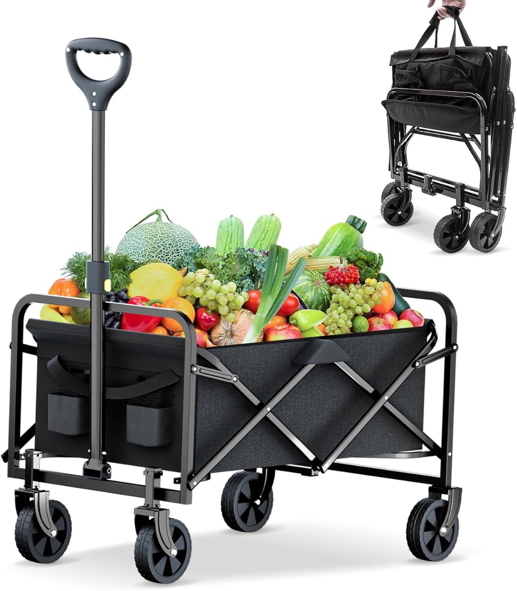 KAD® Bolderkar Opvouwbaar Luchtbanden - Bolderkar Opvouwbaar - Bolderkar Kinderenvervoer - Zwart - 72cm x 92cm x 46cm