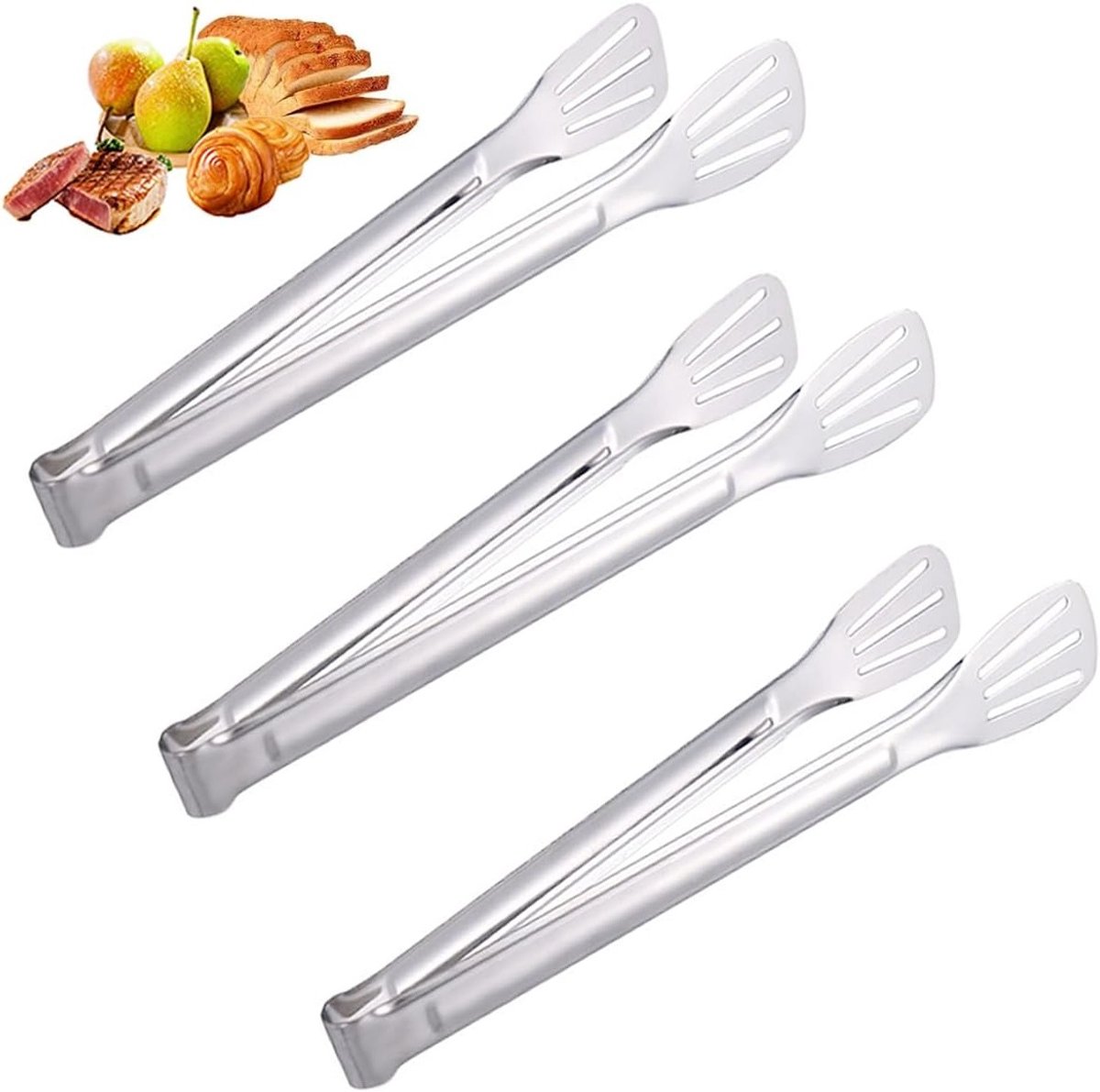 Set van 3 RVS Keuken Tangen, 7 inch Serveer Tangen, Hittebestendige Multifunctionele Tangen voor Barbecue, Salades en Vleesbereiding
