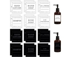 Waterdichte Labels Dispenser Stickers - Stijlvolle Organisatie - Sterke Hechting - Herbruikbaar & Vlekbestendig - Voor Badkamer & Keuken - Flessenetiketten Shampoo Conditioner Zeep Labels Set 24 Stuks