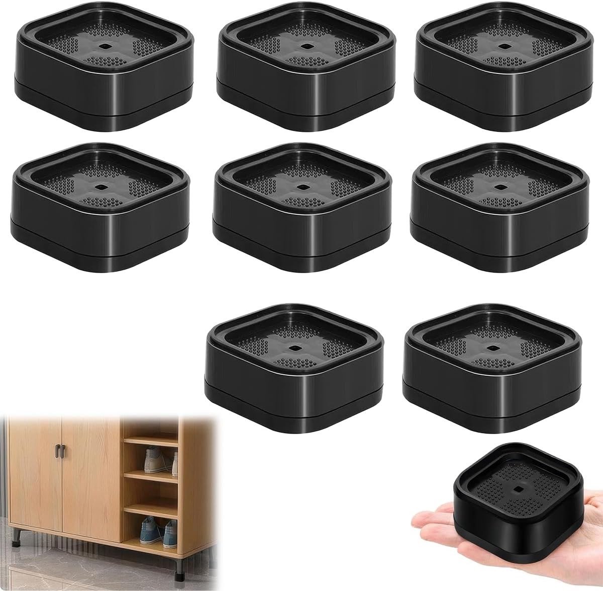 Verstelbare meubelverhogers met anti-slip, 8 stuks, ideaal voor wasmachines, banken en bedden, verhoog de hoogte van meubels met 3,5 cm