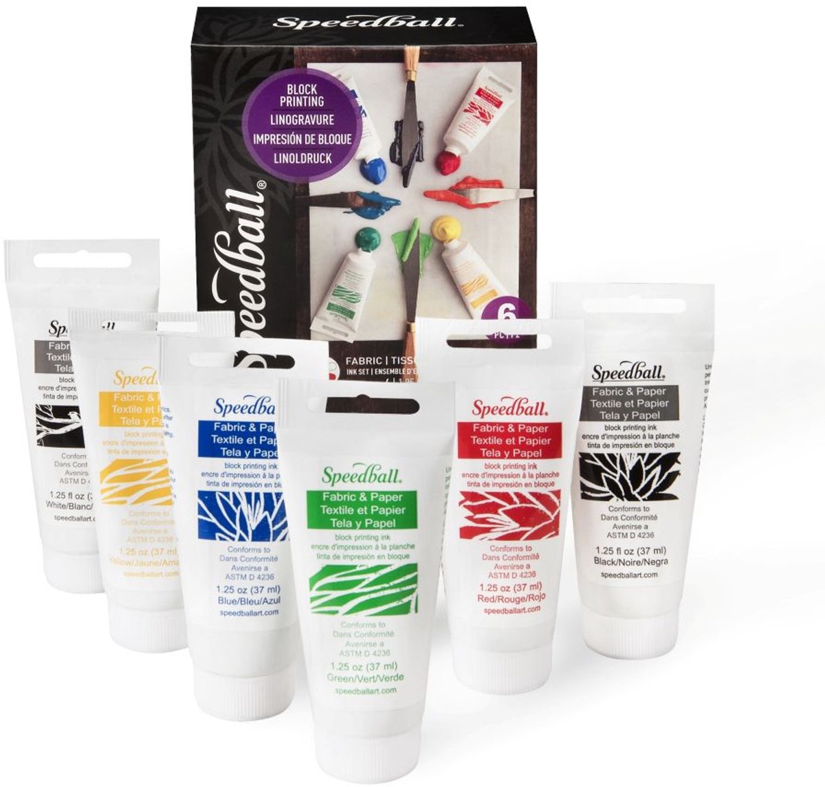 Speedball Textiel & Papier Blokdruk Inkt - Set van 6 kleuren - Permanent