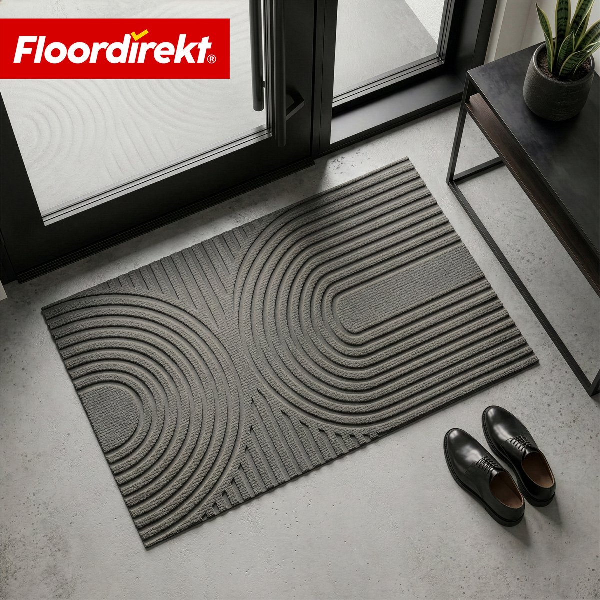 Floordirekt Droogloopmat Circa - Wasbare Schoonloopmat - Deurmat voor Binnen & Buiten - Antraciet Golven - 90 x 150 cm - Antislip TPE-achterzijde - Hoogwaardig & Duurzaam - Moderne Patronen - Verkrijgbaar in Verschillende Maten & Kleuren