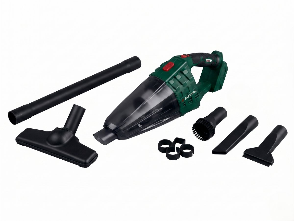 PARKSIDE® Accu Hand- en steelstofzuiger 20V zonder accu en lader - 650ML - 4 delige mondstukkenset - Handstofzuiger - Steelstofzuiger - Draadloos - Ultralicht - 34 min Gebruikstijd - Compact Design - zuigmond - Draadloos - Alle Vloertypen - Zakloos