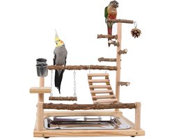Houten Speelplaats voor Vogels met Voederbak, Schommel en Ladder - Ideaal voor Parkieten, 45x37x26CM