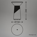 Technische tekening van de Pilia lamp met afmetingen Ø150mm en 240mm hoog.