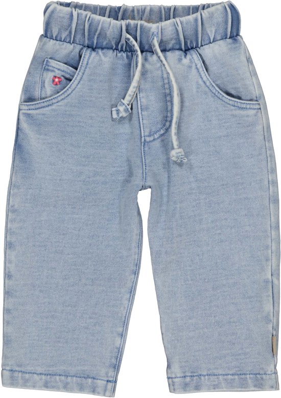 Lichtblauwe jogg jeans broek voor baby's met elastische tailleband, trekkoord en zakken.