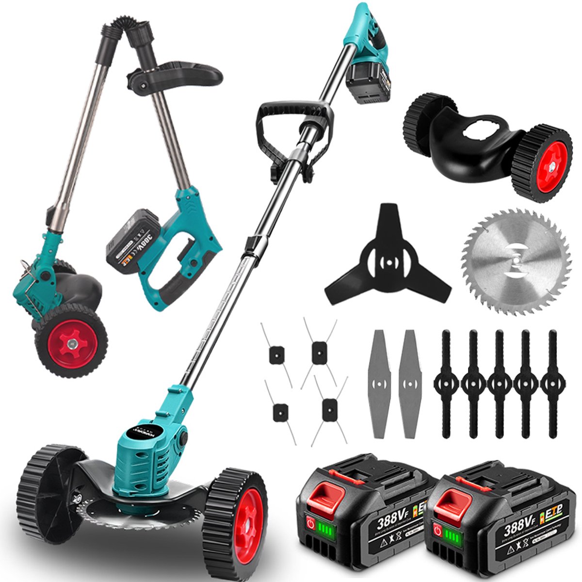 Yofidra Accu Bosmaaier - 4-in-1 Kantenmaaier - 150 mm Grastrimmer - Opvouwbaar - Draadloos & Elektrisch Grasmaaier - Incl. 2 Accu ‘s - voor gazon, struiken en onkruid.
