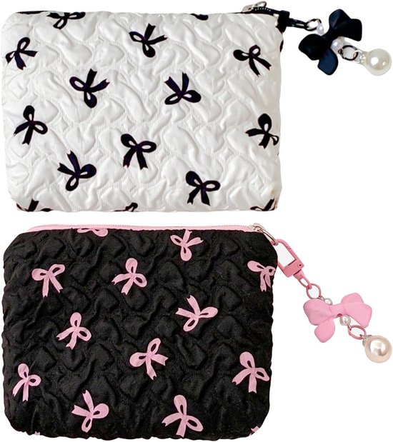 Mini make-uptas set - 2 stuks - Opbergtas voor reis - Zwart en wit