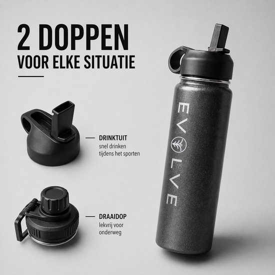 Fit Evolve Fietsbidon 600 ml – RVS Drinkfles - Waterfles – Geïsoleerde Thermosfles – Bidon voor Racefiets & Mountainbike – Past in Elke Bidonhouder