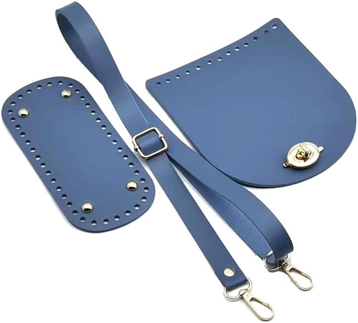 Doe-het-zelf Tassen - Lederen Accessoires Set - 1 Stuks - Verstelbare Schouderriem en Geperforeerde Bodem - Voor Handgemaakte Brei- en Haaktassen - Blauw