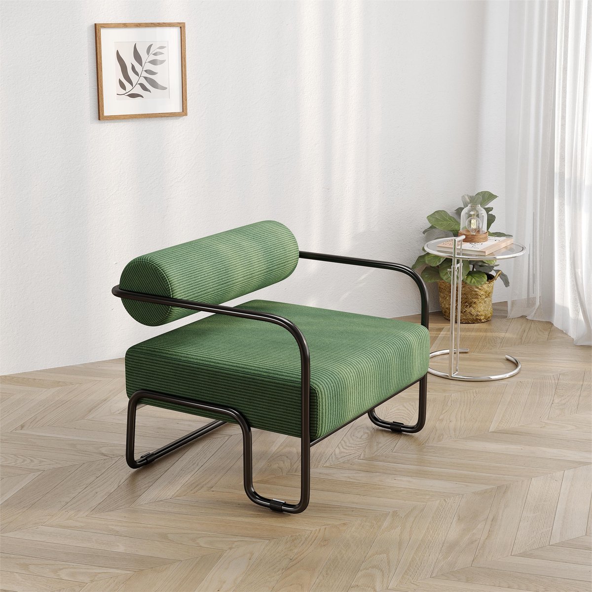 PHOEBE CAT Fauteuil - Corduroy - Metalen frame - 68.5 × 73 × 70.5 cm - Groen