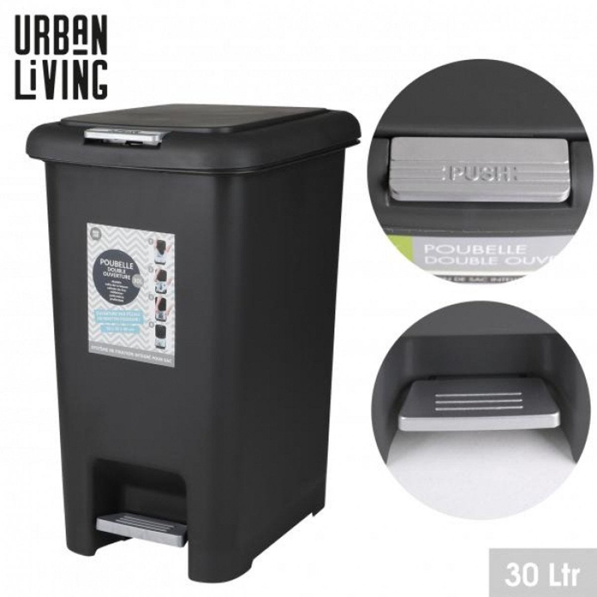 Zwarte pedaalemmer 30 L