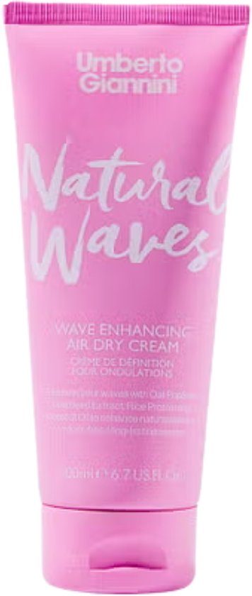 Roze Umberto Giannini Natural Waves tube met tekst over golven versterkende crème.