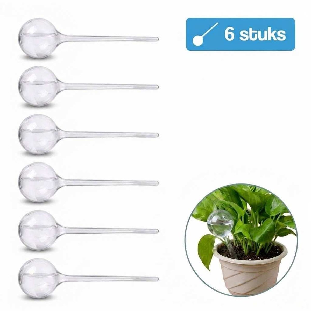 DIVERZA Waterdruppelaar – Druppelsysteem voor planten – Kamerplanten en Buitenplanten - Waterbol – Automatisch Watergeefsysteem – Druppelsysteem 250 ML – 6 stuks – Transparant