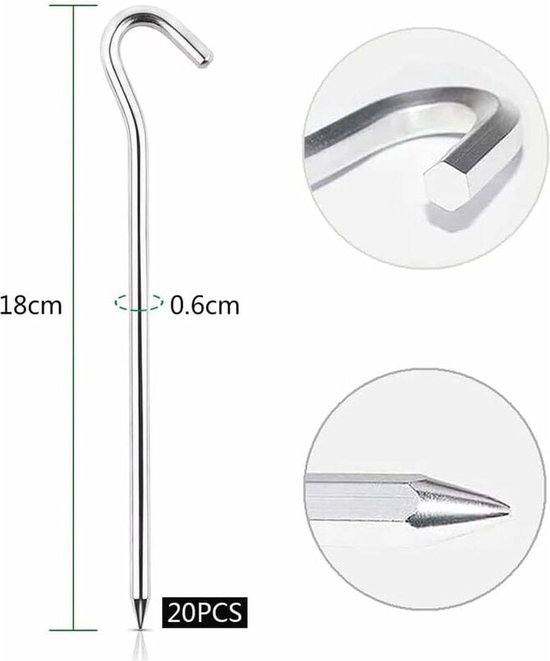 20 stuks - tentharingen - vaste spijkers - grondpennen camping zandspijkers 18 cm aluminium outdoor - camping tentharingen - Grondanker - Tent Haring - Grondhaken - Tent spijker van V-Part — afbeelding 4