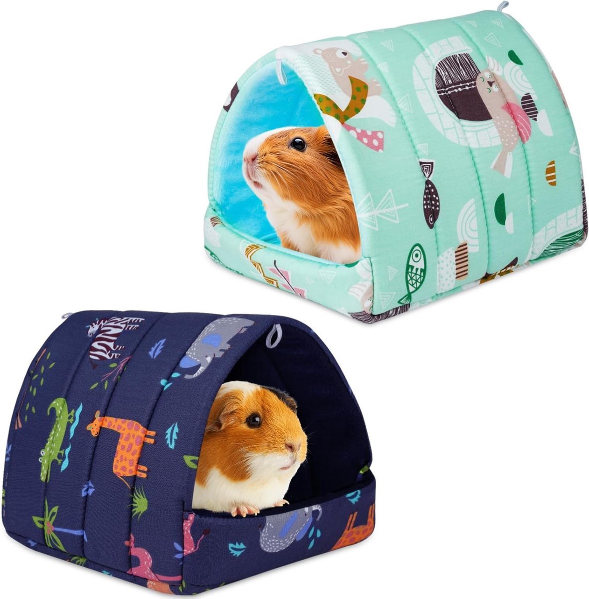 Knusse Caves voor Cavia's en Kleine Dieren - 2 Stuks Wasbare Bedden, Warm Dierenhuisje en Schuilplek voor Hamsters, Chinchilla's en Dwerghazen