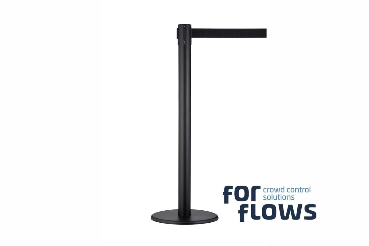 GJ Floors - ForFlows Solid Afzetpaal | Zwart - Trekband Zwart | 12kg - Hoogte: 100 cm - Lengte: - Steel diameter: 5,1 cm