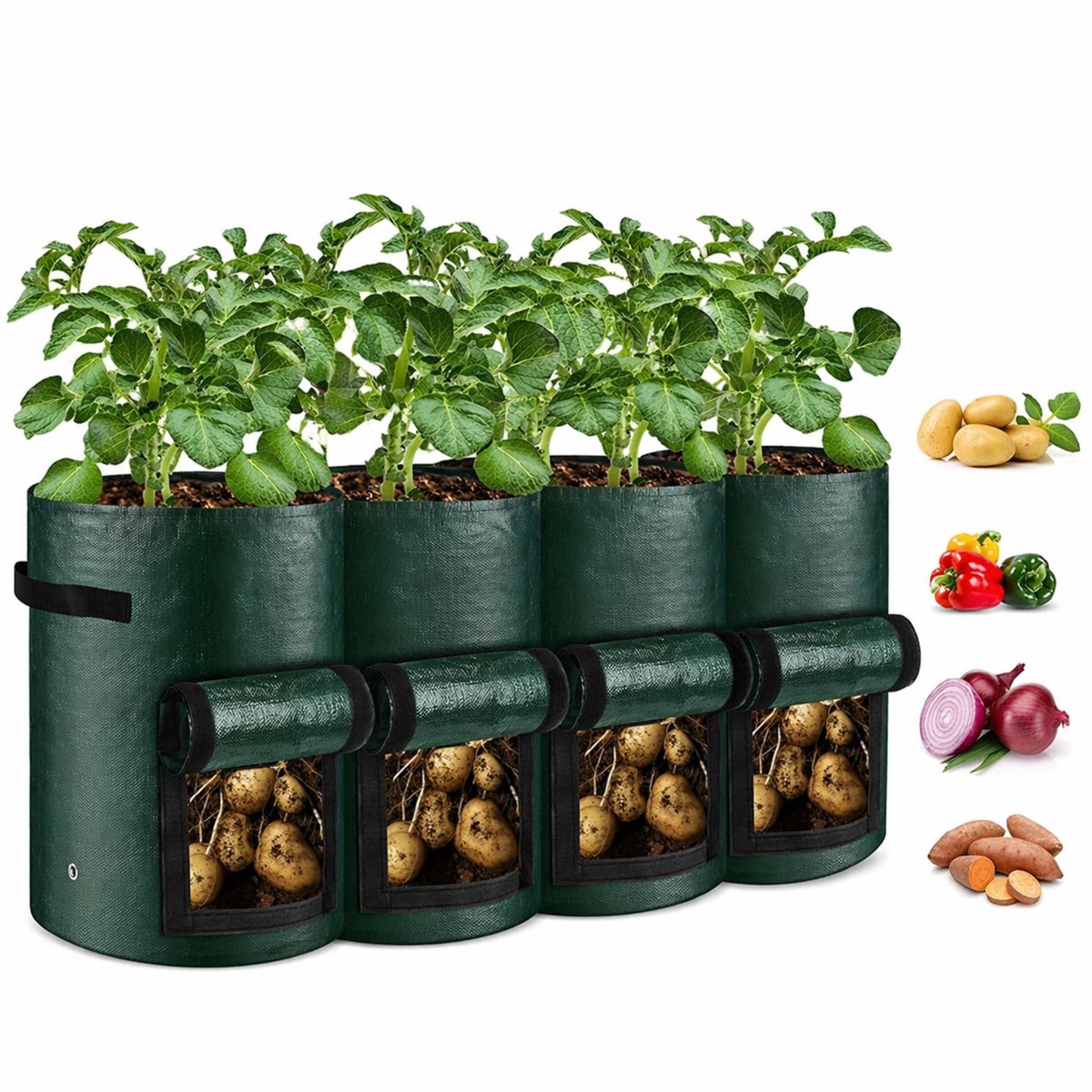Home & Marker - 4 Stuks - Opvouwbare Plantenpot - Kweekzak 26L - Ademend Textiel - Met Oogstvenster - 30x35cm - FLORAFOLD