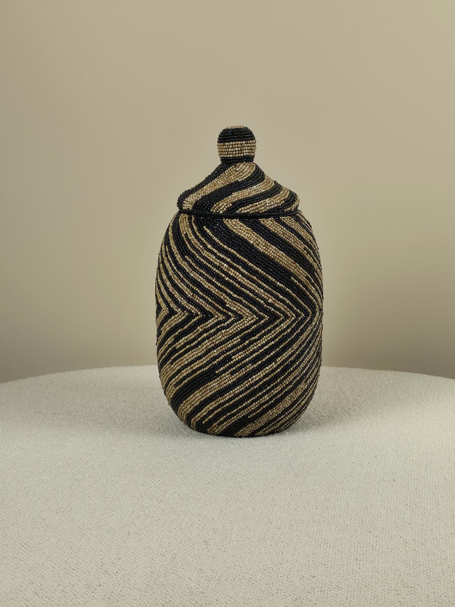 Blitzdeco - Kralenpot - Damian - Handgemaakt - Beige/Zwart - Modern Grafisch - Extra Large