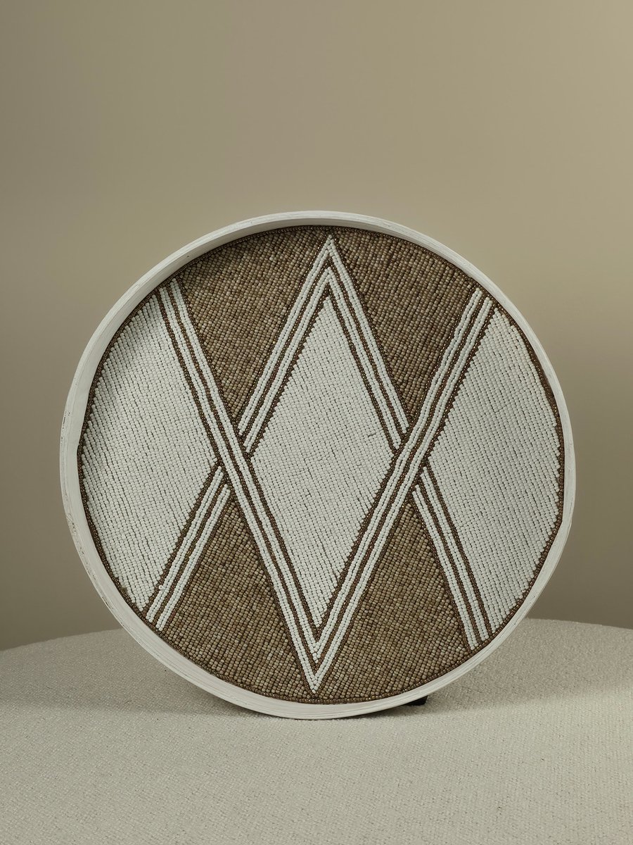 Blitzdeco - Decoratief Kralen Dienblad - Enzo - Handgemaakt - Beige, Bruin, Wit - S/M/L - Large