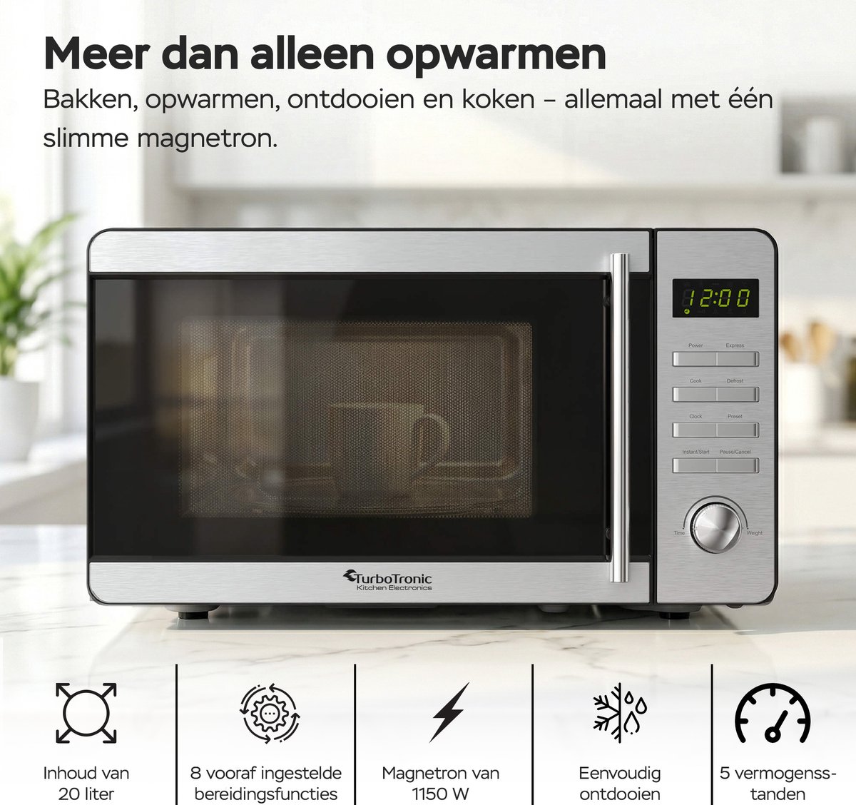 Turbotronic MW20 Vrijstaande Magnetron - 20 Liter - Zilver — afbeelding 3