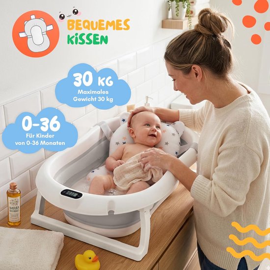 Moovkee. Opvouwbaar bad met thermometer en badkussen, grijs van Moovkee — afbeelding 4