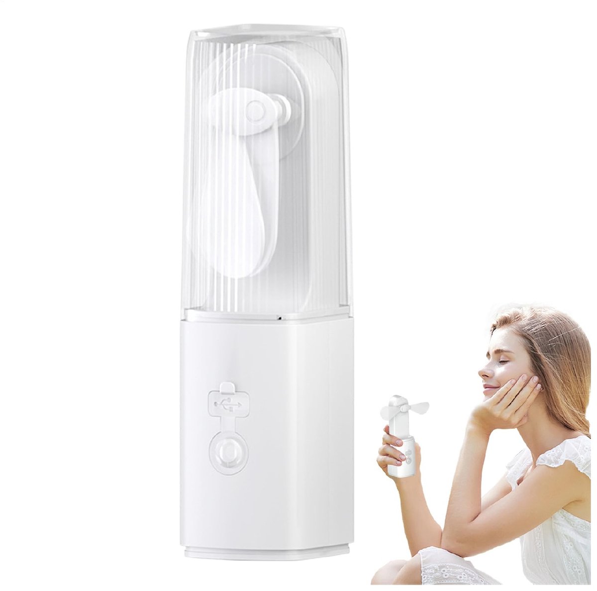 longziming -Draagbare USB-Ventilator - Handheld Fan Met Lamp - Persoonlijke Koeler - Ingebouwde Zaklamp - Oplaadbaar Via USB - ABS-Materiaal - Compact En Licht - Ideaal Voor Reizen En Camping - 1 Stuk - wit
