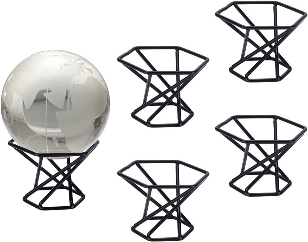 Set van 5 Kristallen Ballenstandaards - Zwarte Metalen Hexagonale Tentoonstellingsstand voor Baldecoraties, 53.5 x 60 x 40.5 mm, Perfect voor Interieur en Evenementen